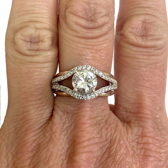 Jewelry - Sterling Silver 925 JA 10K Rose Gold 7MM Round Cubic Zirconia Ring Sz 7.75